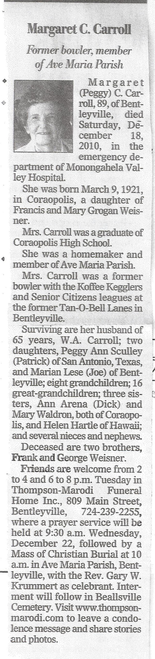 Margaret Carroll obit